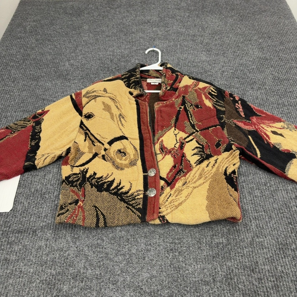 Vintage Paco Soler Jacket Womens M Multi Cotton Tapestry Horse Western Boho USA